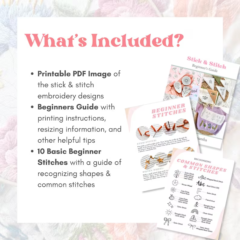 Printable Animal Stick and Stitch Embroidery Pattern Templates