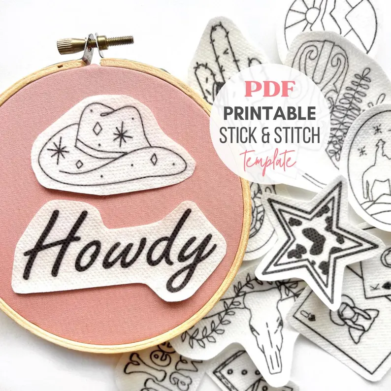 Printable Western Stick and Stitch Embroidery PDF Printable Templates