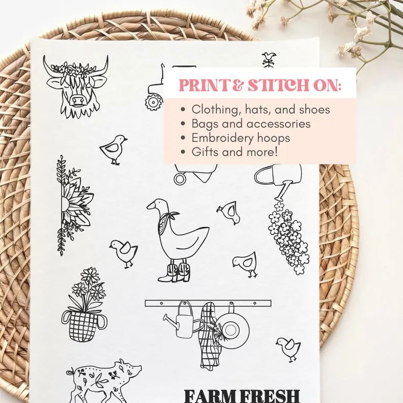 Farmhouse Printable Stick and Stitch Embroidery Designs