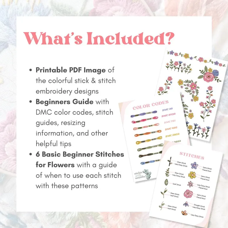 Colorful Flower Stick and Stitch Embroidery Patterns (Color + Stitch Guides!)