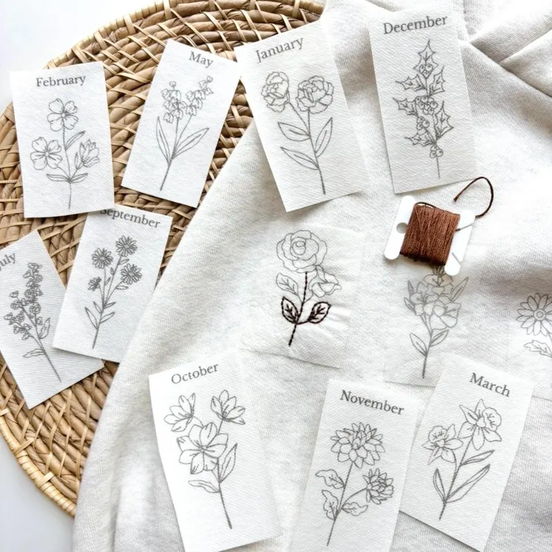 Birth Flower Stick & Stitch Embroidery Patterns
