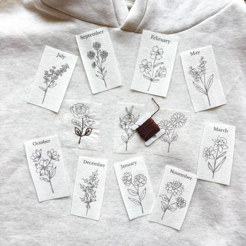 Birth Flower Stick & Stitch Embroidery Patterns