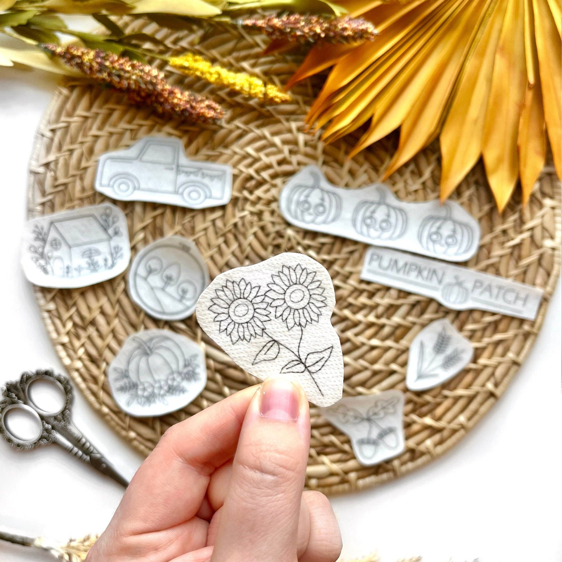 Fall Stick and Stitch Embroidery Patterns Easy Sewing Transfers Pumpkin Fall Embroidery Designs Stick n Stitch Stickers Clothing Embroidery