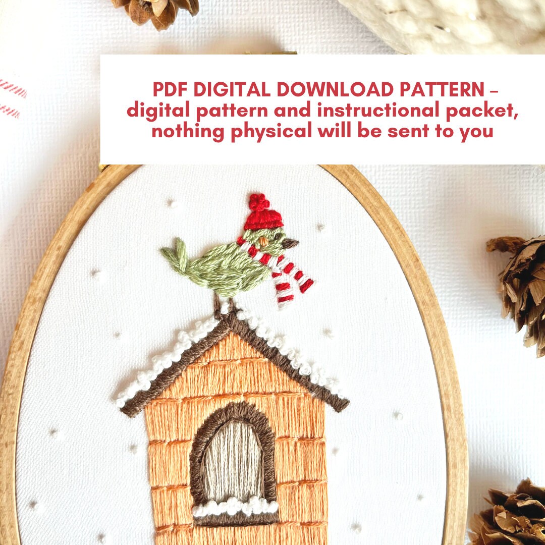 Winter Birdhouse Hand Embroidery PDF Tutorial