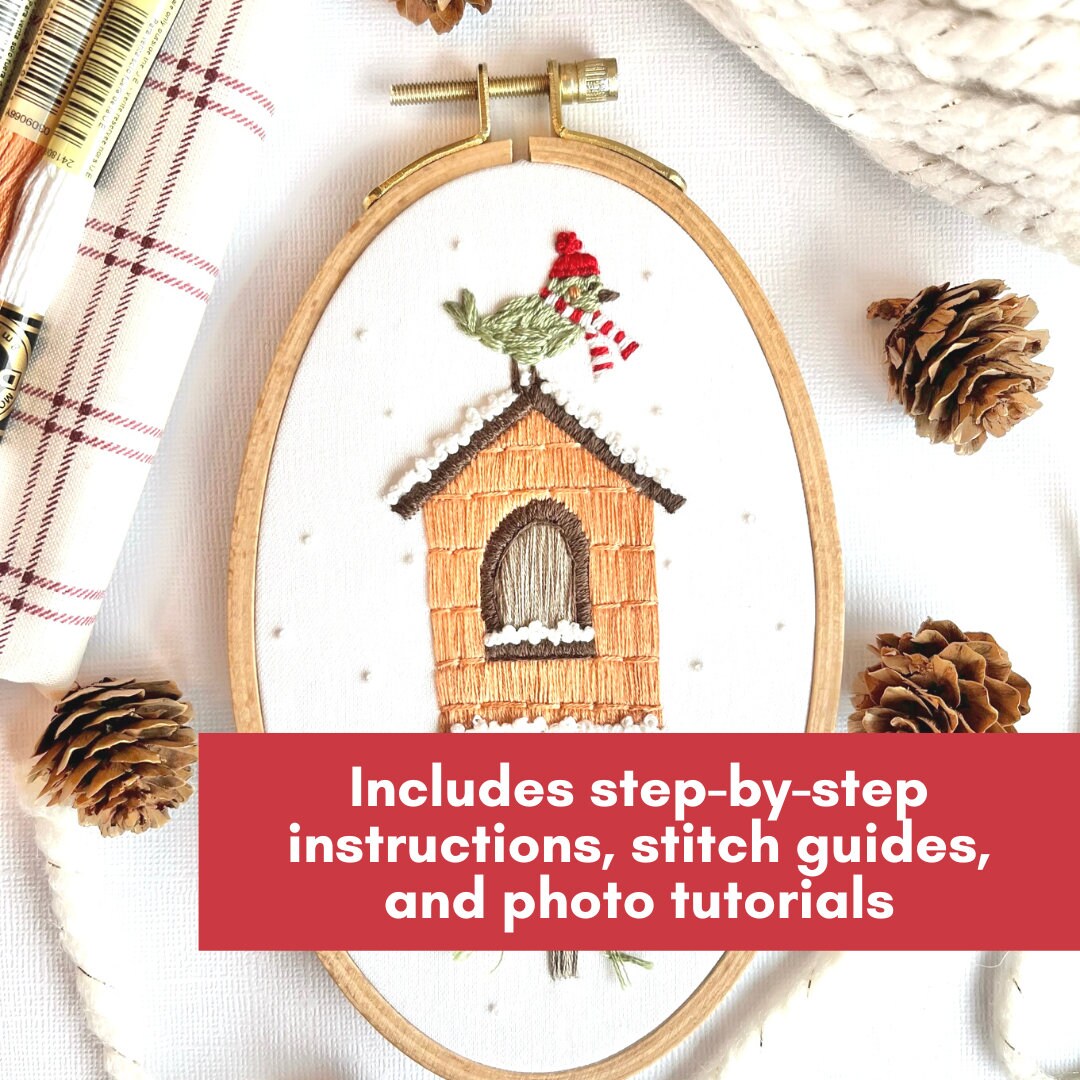 Winter Birdhouse Hand Embroidery PDF Tutorial
