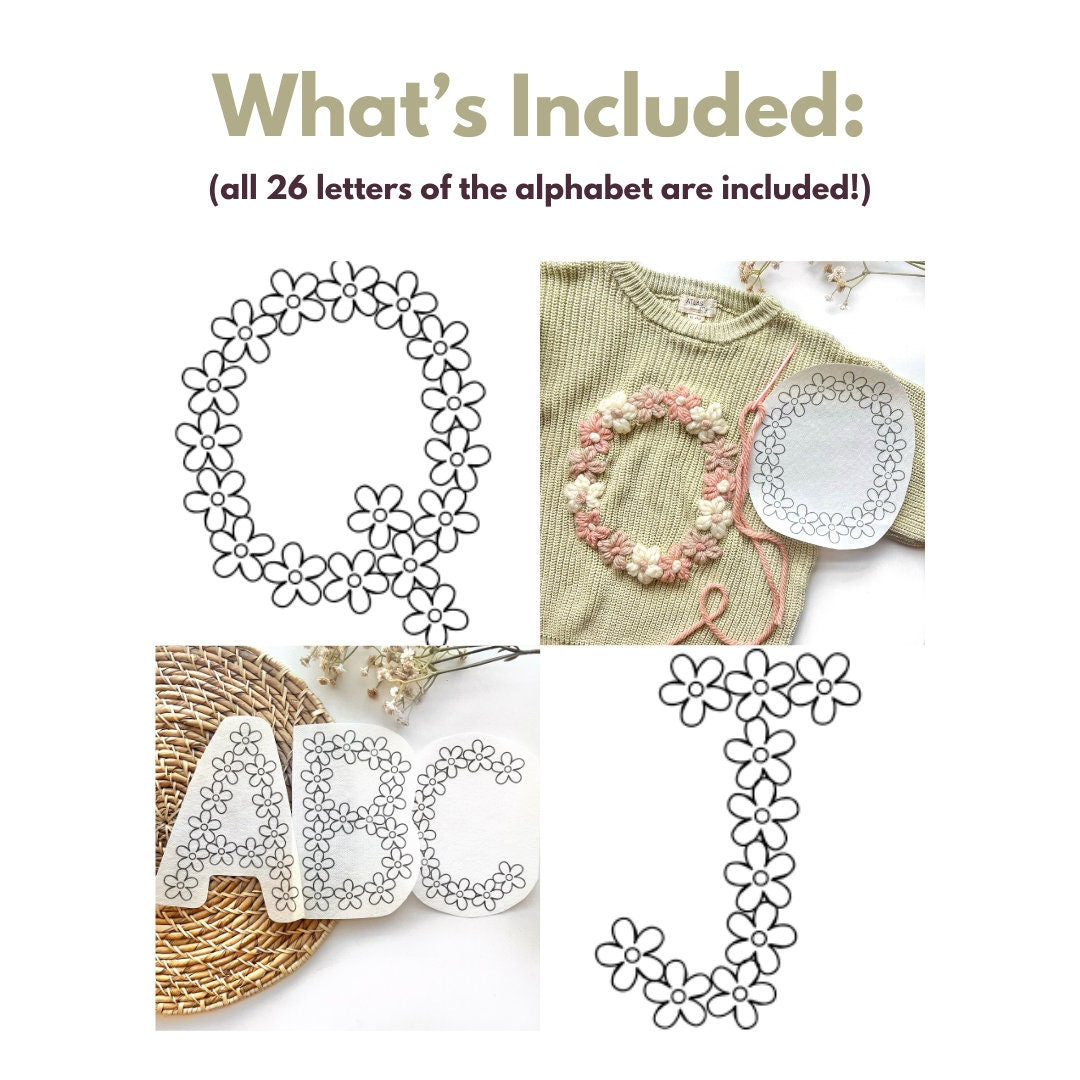 Printable Flower Initial Sweater Stick & Stitch PDF Download