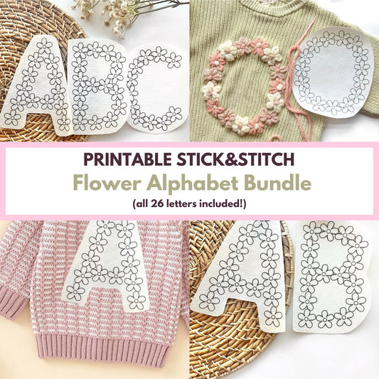 Printable Flower Initial Sweater Stick & Stitch PDF Download