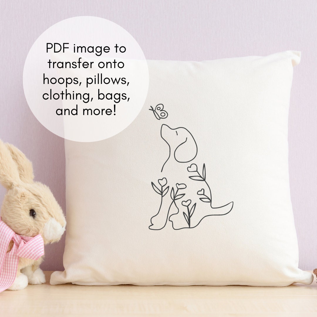 Floral Dog Hand Embroidery PDF Hoop Image