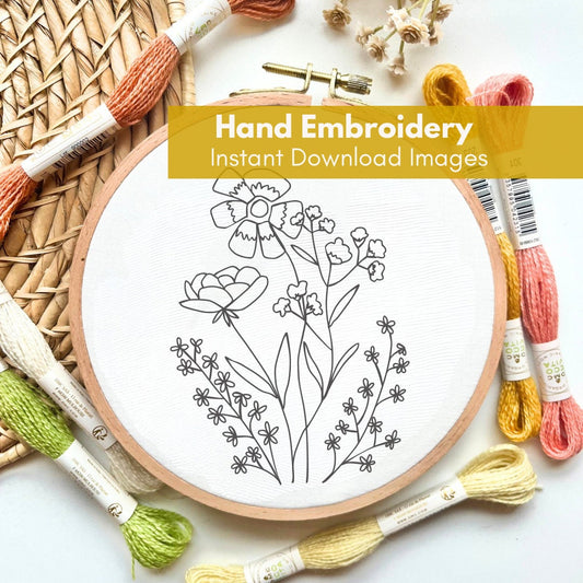 Vintage Wildflower Hand Embroidery PDF Hoop Image