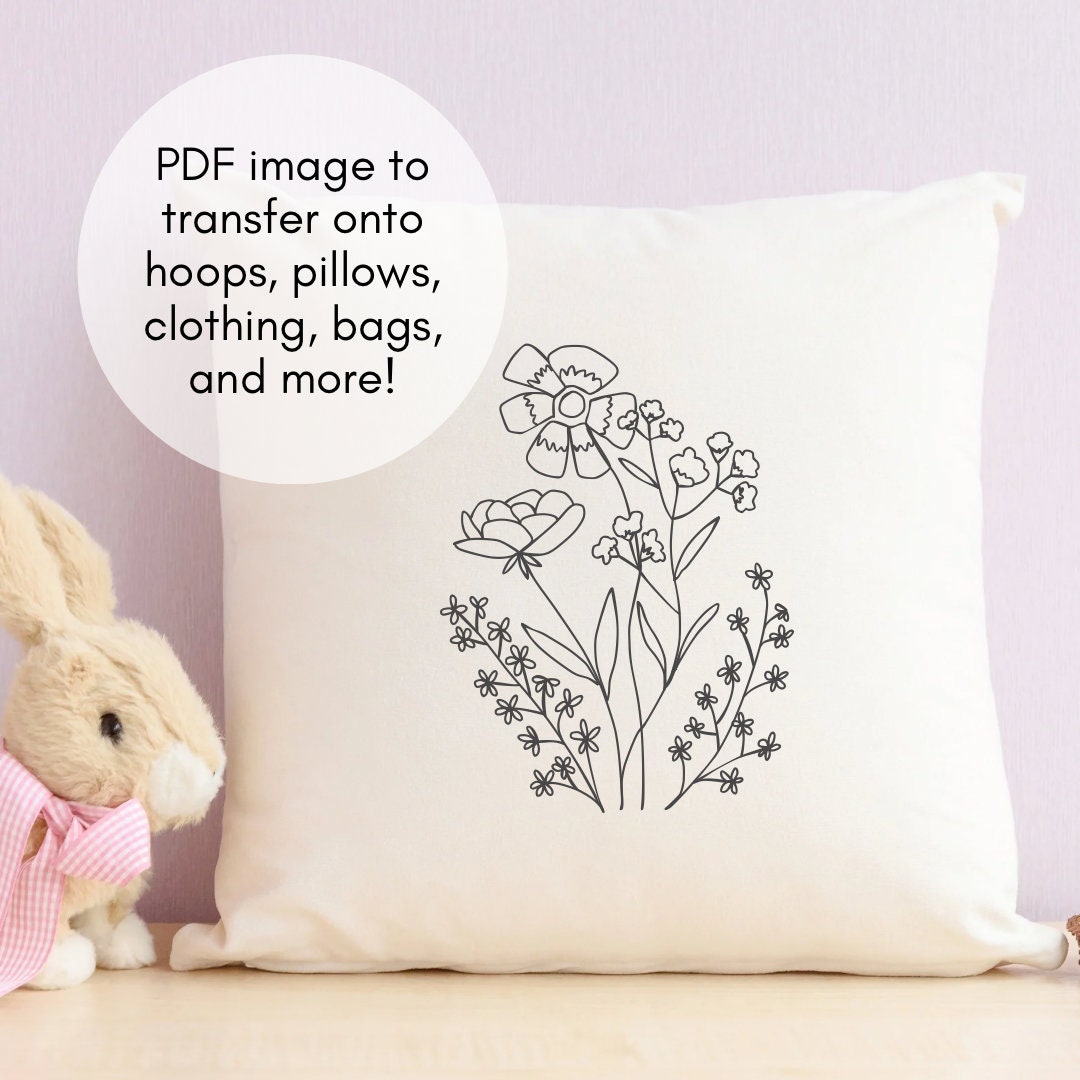 Vintage Wildflower Hand Embroidery PDF Hoop Image