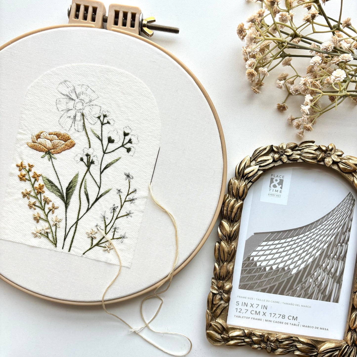 Vintage Wildflower Hand Embroidery PDF Hoop Image