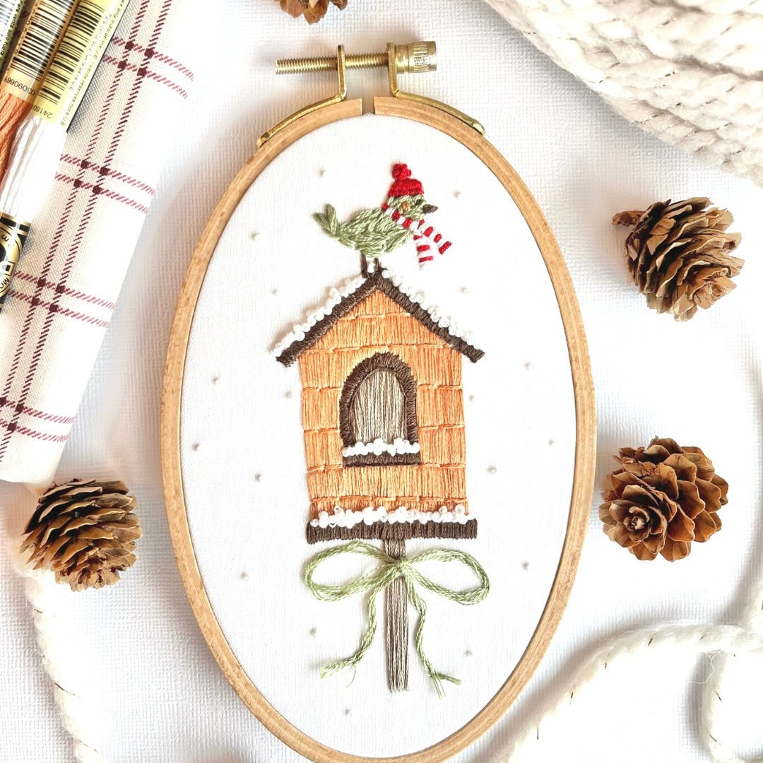 Winter Birdhouse Hand Embroidery PDF Tutorial