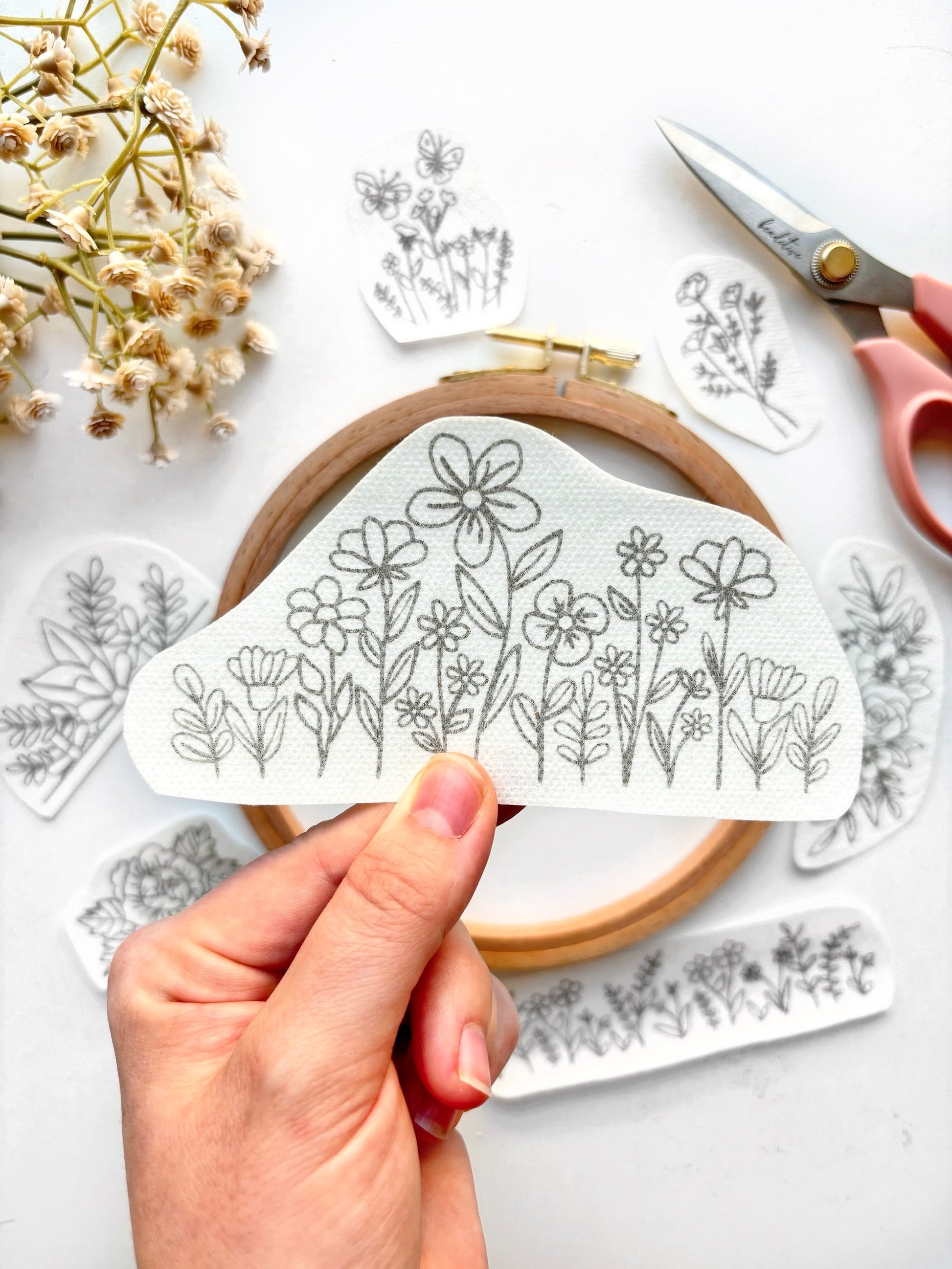Flower Stick and Stitch Hand Embroidery Pattern, Floral Stick and Stitch Transfer, Embroidery PDF, Hand Embroidery Clothing Stick and Stitch