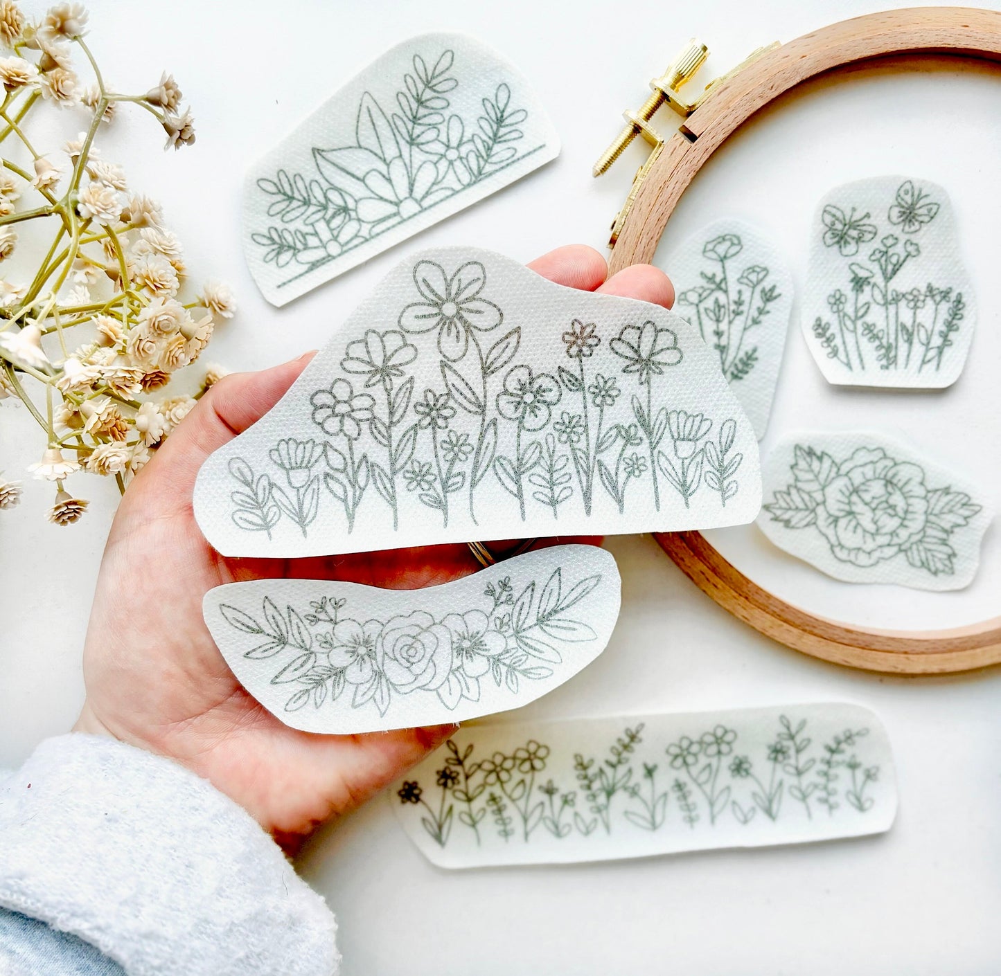 Flower Stick and Stitch Hand Embroidery Pattern, Floral Stick and Stitch Transfer, Embroidery PDF, Hand Embroidery Clothing Stick and Stitch