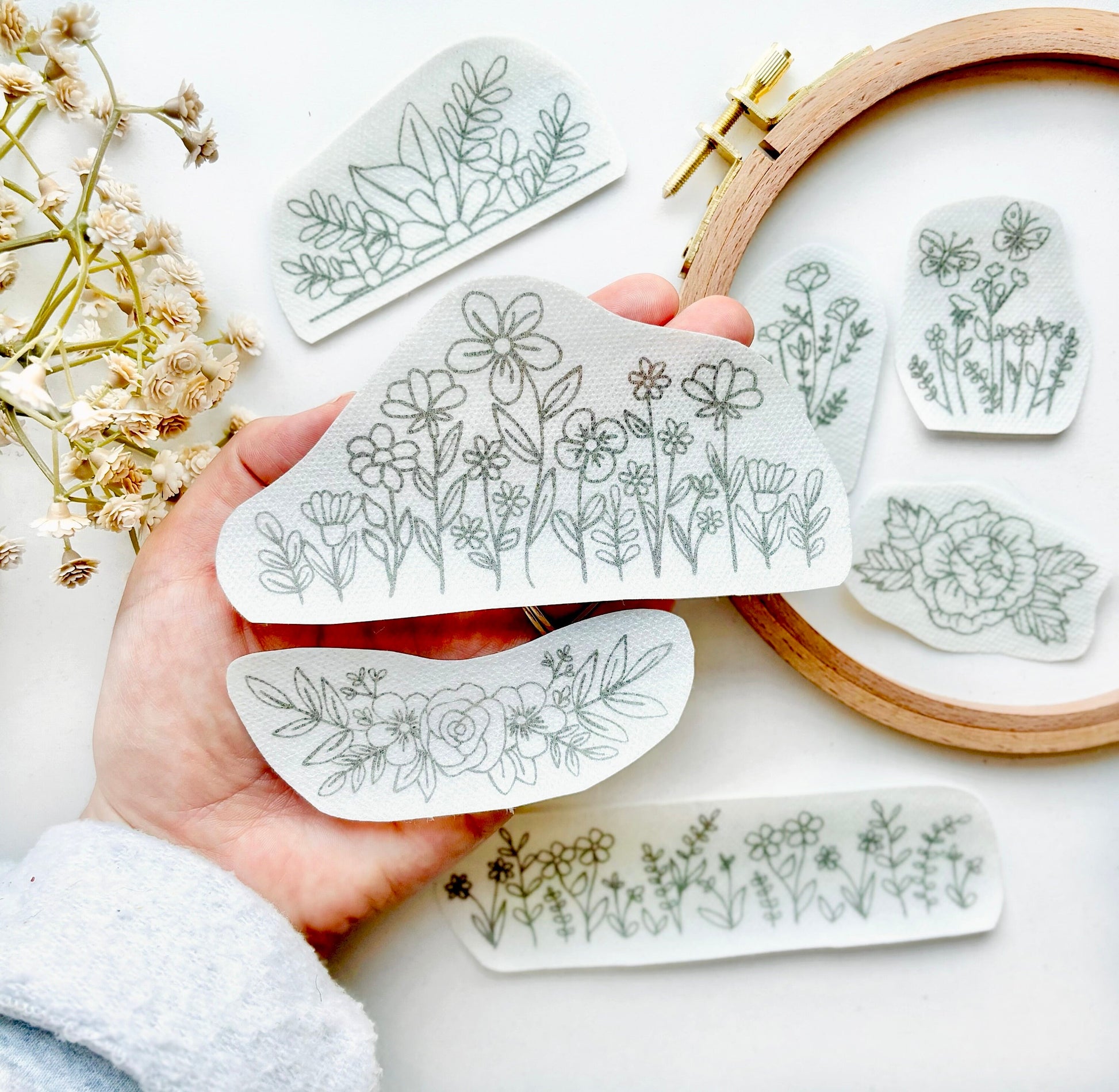 Flower Stick and Stitch Hand Embroidery Pattern, Floral Stick and Stitch Transfer, Embroidery PDF, Hand Embroidery Clothing Stick and Stitch