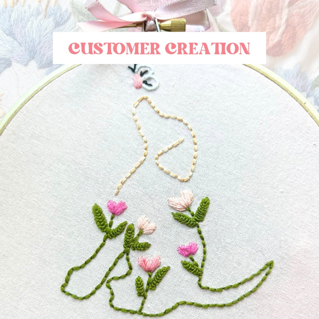 Floral Dog Hand Embroidery PDF Hoop Image