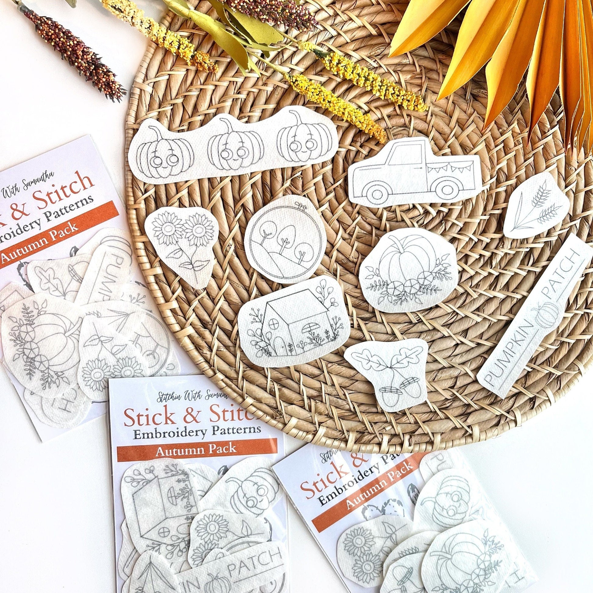 Fall Stick and Stitch Embroidery Patterns Easy Sewing Transfers Pumpkin Fall Embroidery Designs Stick n Stitch Stickers Clothing Embroidery