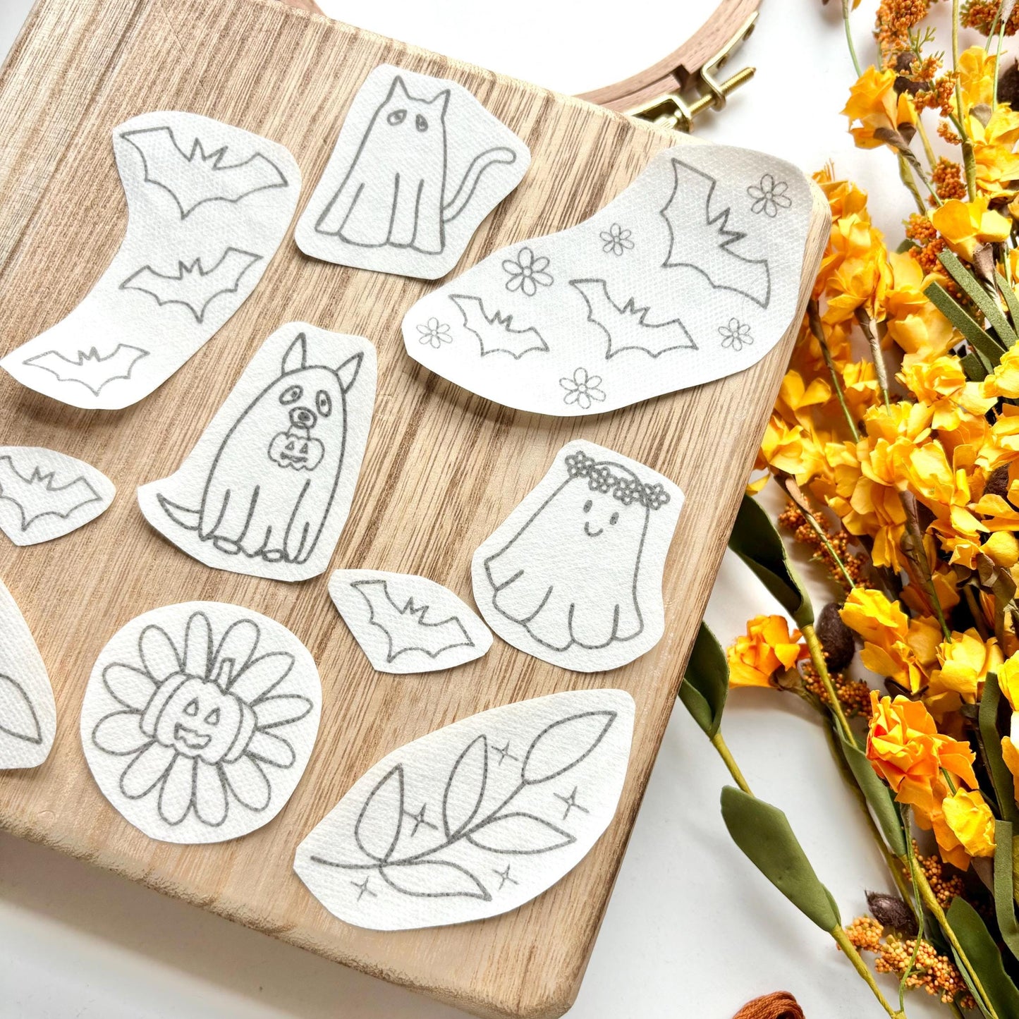 Halloween Stick and Stitch Embroidery Pack, Ghost Stick and Stitch Embroidery for Beginners, Bat Stick on Embroidery Pattern Transfer Patch