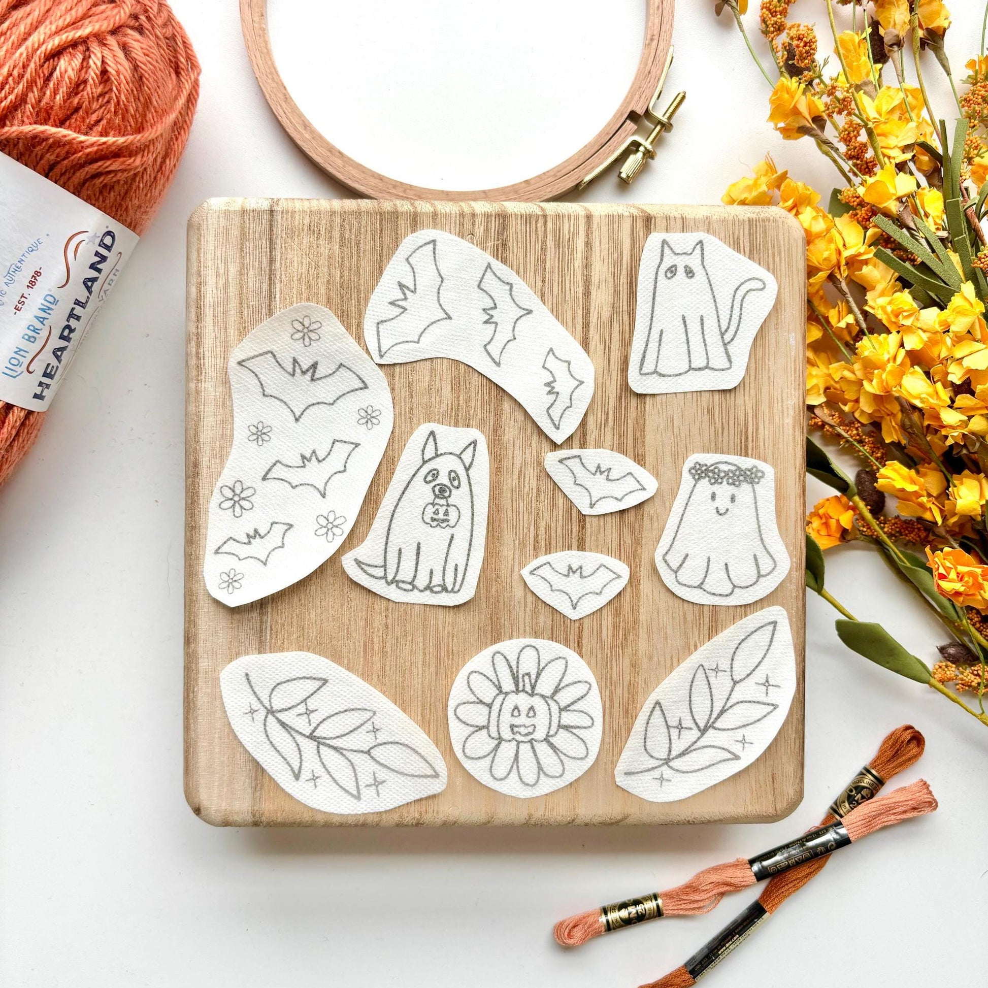 Halloween Stick and Stitch Embroidery Pack, Ghost Stick and Stitch Embroidery for Beginners, Bat Stick on Embroidery Pattern Transfer Patch