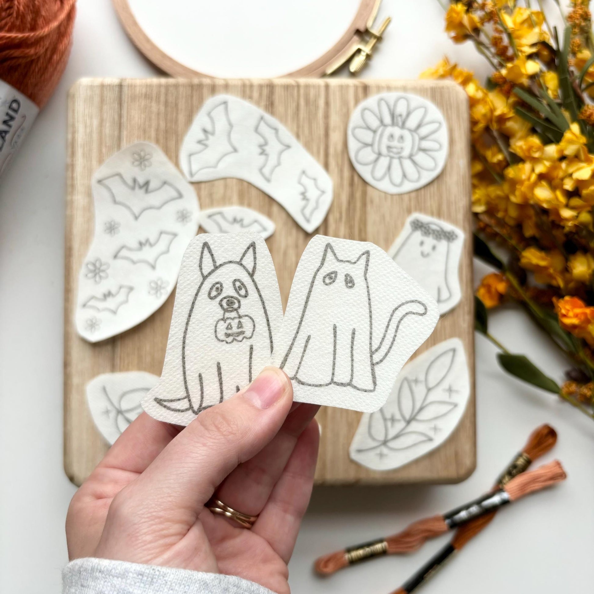 Halloween Stick and Stitch Embroidery Pack, Ghost Stick and Stitch Embroidery for Beginners, Bat Stick on Embroidery Pattern Transfer Patch