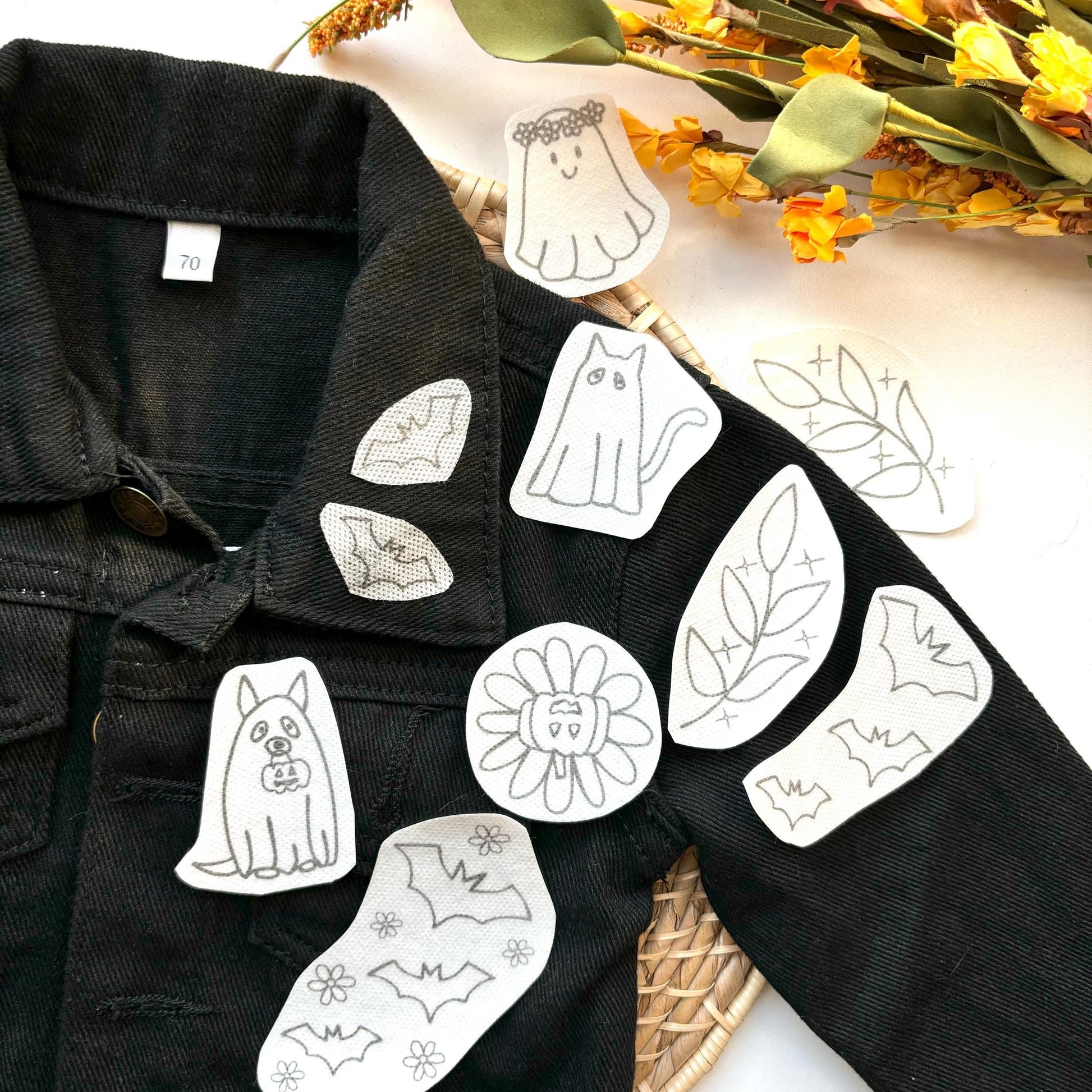 Halloween Stick and Stitch Embroidery Pack, Ghost Stick and Stitch Embroidery for Beginners, Bat Stick on Embroidery Pattern Transfer Patch